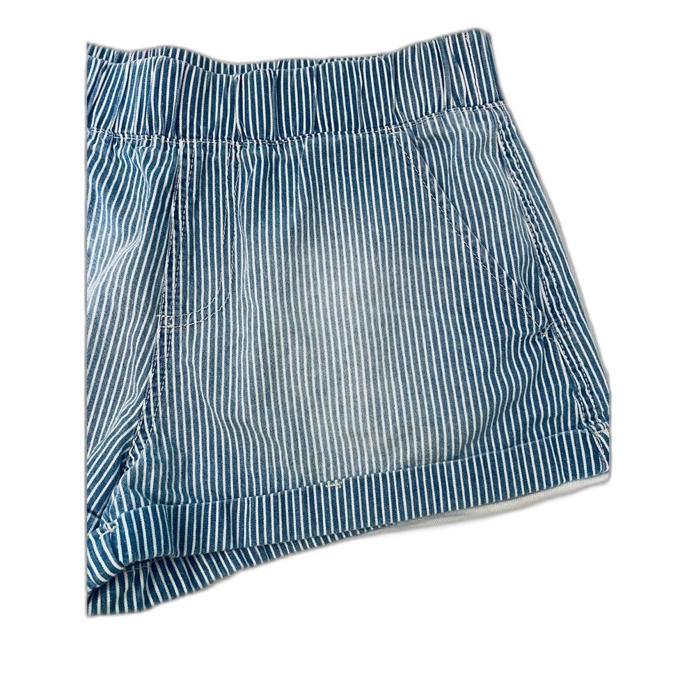 Rewash Coastal Pinstripe Shorts Paperbag Waist Cuffed Cotton Blue White M Y2K - Picture 4 of 6